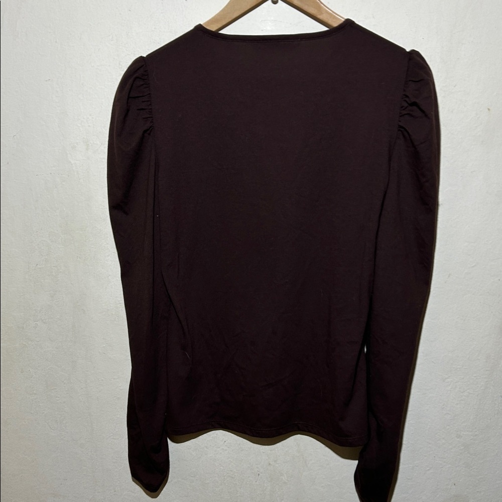 Rebecca Taylor Ruched Long Sleeve Brown Top Size Large NWT - Picture 7 of 11